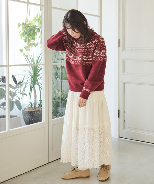 Crisp（クリスプ）の「レース切替タックギャザースカート（スカート・レディース・ブラック/アイボリー・FREE）」の5枚目の写真