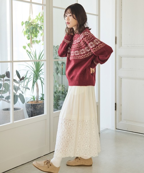 Crisp（クリスプ）の「レース切替タックギャザースカート（スカート・レディース・ブラック/アイボリー・FREE）」の3枚目の写真