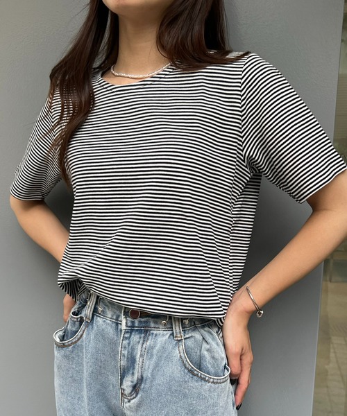 SETUP7（セットアップセブン）の「【SETUP7】スムース半袖Tシャツ /42835962/42835963 MNY（Tシャツ/カットソー・レディース・ホワイト/ネイビー/ブラック/ブラック系その他2・M/L）」の4枚目の写真