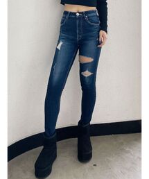 GYDA | ハイウエストthigh highダメージデニムパンツ(デニムパンツ)