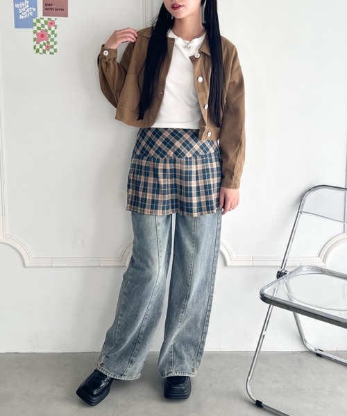 セール】サイドスリットチェックプリーツミニスカパン（スカート