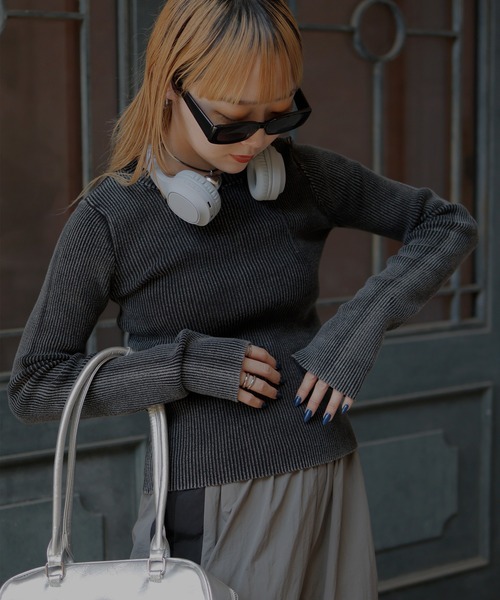 ストーンウォッシュクルーネックプルオーバーニット（ニット/セーター