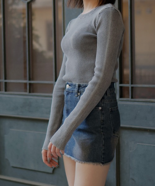 ストーンウォッシュクルーネックプルオーバーニット（ニット/セーター