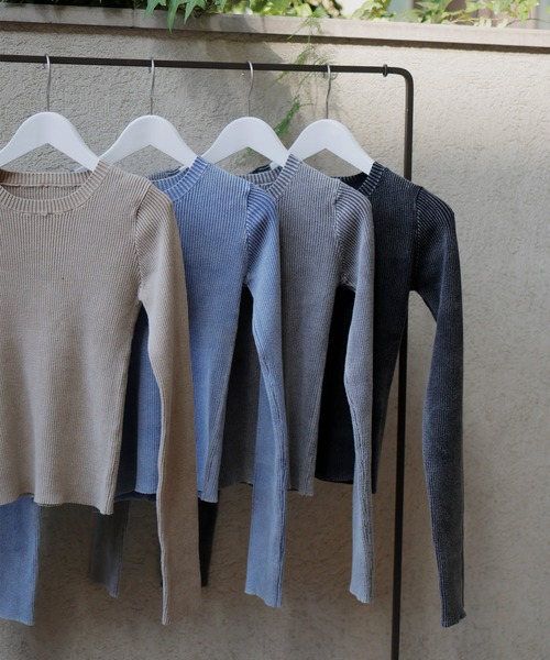 ストーンウォッシュクルーネックプルオーバーニット（ニット/セーター