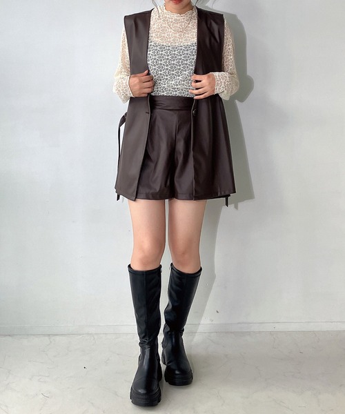 AS KNOW AS plus(アズノゥアズプラス)の「◇シンプルショートフェイクレザーパンツ(その他パンツ・レディース・ブラック/ブラウン・FREE)」の15枚目の写真