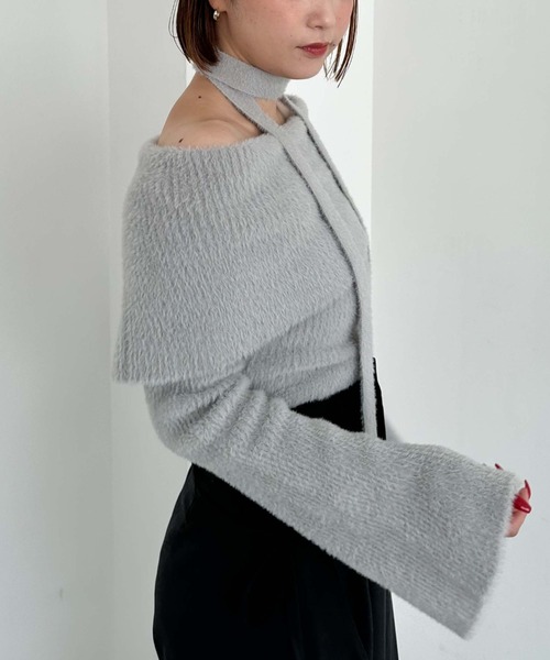 archives（アルシーヴ）の「チョーカーオフショルフェザーニット（ニット/セーター・レディース・グレー/ピンクベージュ/アイボリー/ブラウン・MEDIUM）」の11枚目の写真