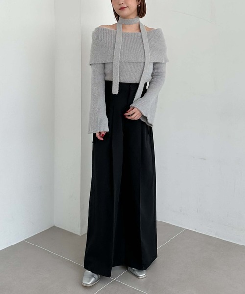 archives（アルシーヴ）の「チョーカーオフショルフェザーニット（ニット/セーター・レディース・グレー/ピンクベージュ/アイボリー/ブラウン・MEDIUM）」の7枚目の写真