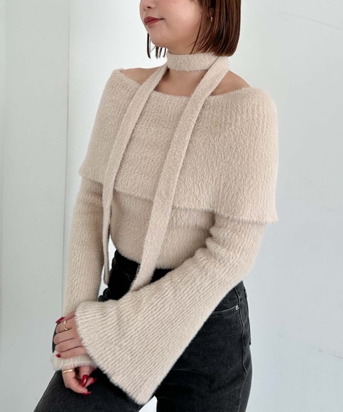 archives（アルシーヴ）の「チョーカーオフショルフェザーニット（ニット/セーター・レディース・グレー/ピンクベージュ/アイボリー/ブラウン・MEDIUM）」の22枚目の写真