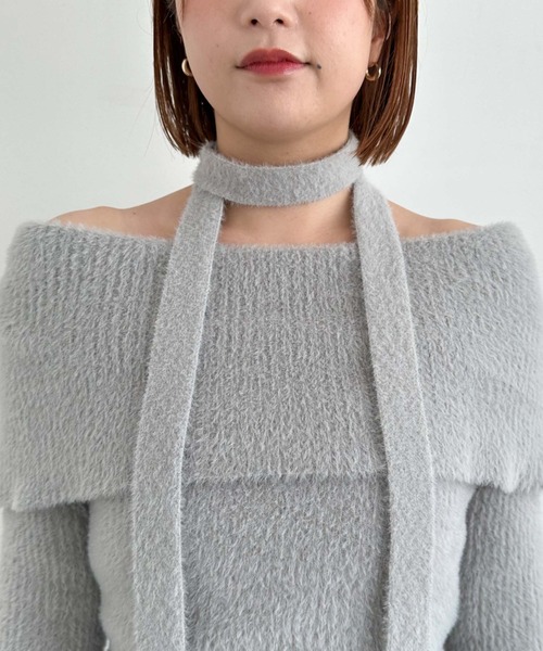 archives（アルシーヴ）の「チョーカーオフショルフェザーニット（ニット/セーター・レディース・グレー/ピンクベージュ/アイボリー/ブラウン・MEDIUM）」の15枚目の写真