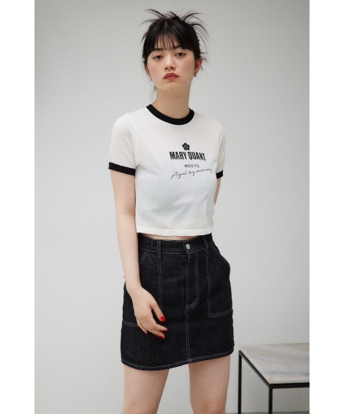 AZUL by moussy（アズールバイマウジー）の「MARY QUANT×AZUL　シアーロゴニット（Tシャツ/カットソー・レディース・アイボリー/ブラック・SMALL/MEDIUM）」の8枚目の写真