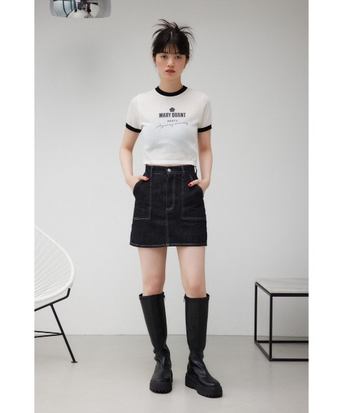 AZUL by moussy（アズールバイマウジー）の「MARY QUANT×AZUL　シアーロゴニット（Tシャツ/カットソー・レディース・アイボリー/ブラック・SMALL/MEDIUM）」の7枚目の写真