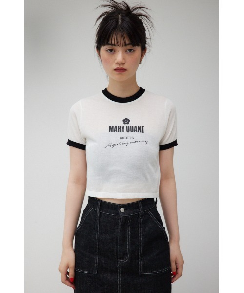 AZUL by moussy（アズールバイマウジー）の「MARY QUANT×AZUL　シアーロゴニット（Tシャツ/カットソー・レディース・アイボリー/ブラック・SMALL/MEDIUM）」の6枚目の写真
