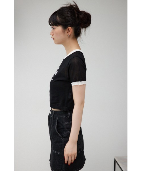 AZUL by moussy（アズールバイマウジー）の「MARY QUANT×AZUL　シアーロゴニット（Tシャツ/カットソー・レディース・アイボリー/ブラック・SMALL/MEDIUM）」の16枚目の写真