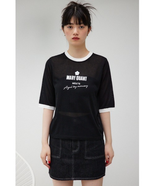 AZUL by moussy（アズールバイマウジー）の「MARY QUANT×AZUL　シアーロゴニット（Tシャツ/カットソー・レディース・アイボリー/ブラック・SMALL/MEDIUM）」の14枚目の写真