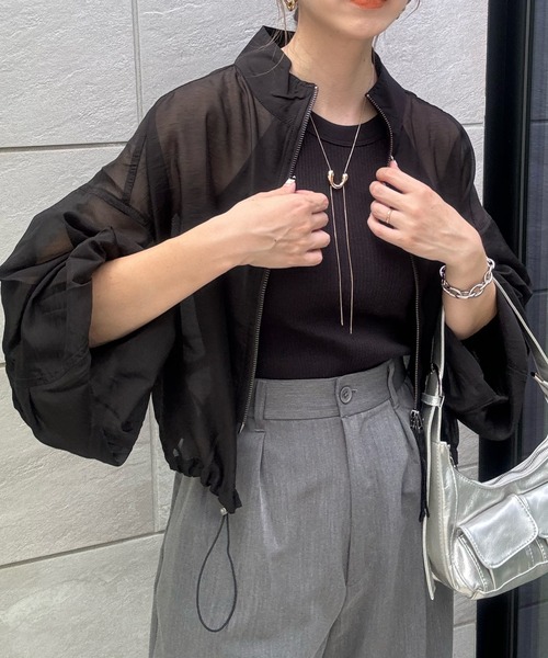 y/m by misato（イムバイミサト）の「シアーＷジップブルゾン（ブルゾン・レディース・アイボリー/ブラック/カーキ・FREE）」の2枚目の写真