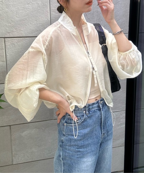 y/m by misato（イムバイミサト）の「シアーＷジップブルゾン（ブルゾン・レディース・アイボリー/ブラック/カーキ・FREE）」の4枚目の写真