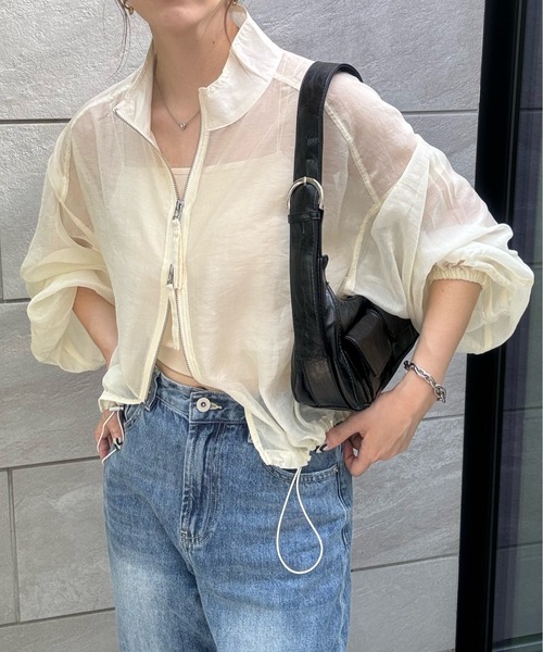 y/m by misato（イムバイミサト）の「シアーＷジップブルゾン（ブルゾン・レディース・アイボリー/ブラック/カーキ・FREE）」の5枚目の写真