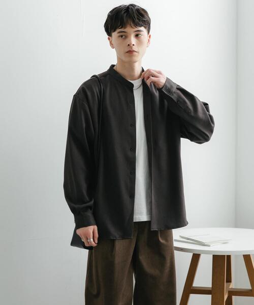 SENSE OF PLACE by URBAN RESEARCH（センスオブプレイスバイアーバンリサーチ）の「ウールライクバンドカラールーズシャツ（シャツ/ブラウス・メンズ・チャコールグレー/ブラック/ネイビー/ライトベージュ/ベージュ系その他・MEDIUM/LARGE）」の2枚目の写真