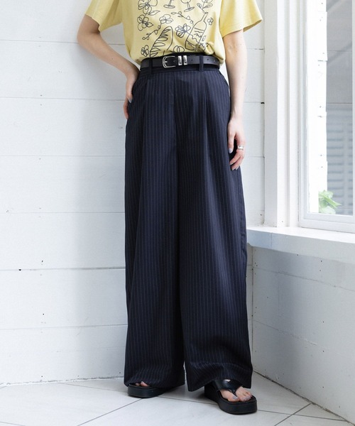 RAGEBLUE(レイジブルー)の「選べる着丈!太ベルトハイウエスト/タックワイドスラックス(スラックス・レディース・ブラック/グレー/ネイビー/ベージュ・FREE/TALL)」の4枚目の写真