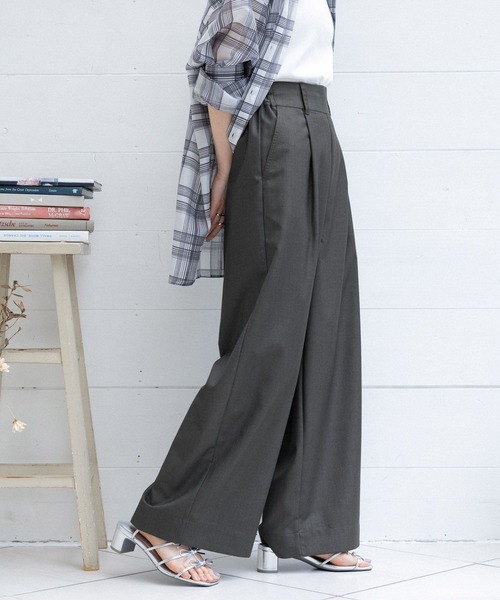 セール】選べる着丈！太ベルトハイウエスト/タックワイドスラックス