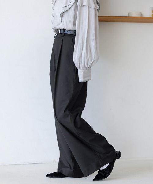 RAGEBLUE(レイジブルー)の「選べる着丈!太ベルトハイウエスト/タックワイドスラックス(スラックス・レディース・ブラック/グレー/ネイビー/ベージュ・FREE/TALL)」の8枚目の写真