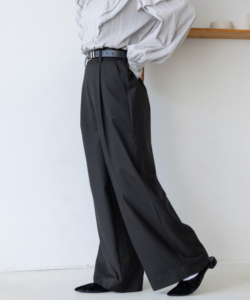 RAGEBLUE(レイジブルー)の「選べる着丈!太ベルトハイウエスト/タックワイドスラックス(スラックス・レディース・ブラック/グレー/ネイビー/ベージュ・FREE/TALL)」の9枚目の写真