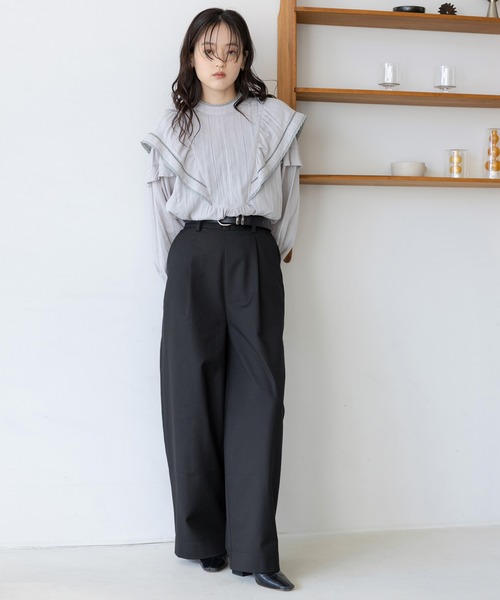 RAGEBLUE(レイジブルー)の「選べる着丈!太ベルトハイウエスト/タックワイドスラックス(スラックス・レディース・ブラック/グレー/ネイビー/ベージュ・FREE/TALL)」の5枚目の写真