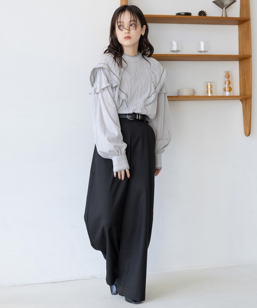 RAGEBLUE(レイジブルー)の「選べる着丈!太ベルトハイウエスト/タックワイドスラックス(スラックス・レディース・ブラック/グレー/ネイビー/ベージュ・FREE/TALL)」の6枚目の写真