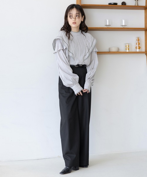 RAGEBLUE(レイジブルー)の「選べる着丈!太ベルトハイウエスト/タックワイドスラックス(スラックス・レディース・ブラック/グレー/ネイビー/ベージュ・FREE/TALL)」の7枚目の写真