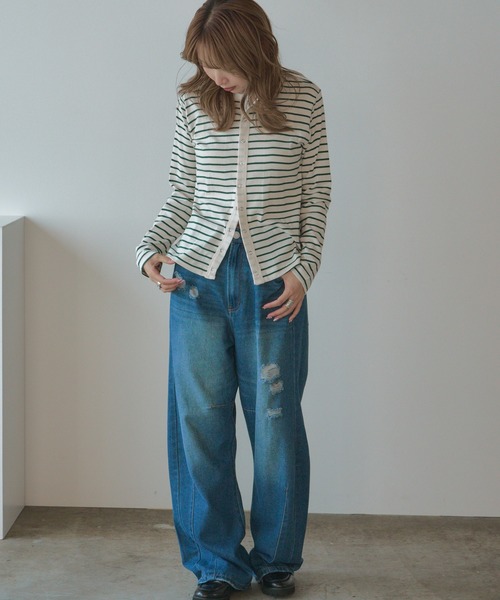 AO2（アオズ）の「R.P.miller/ミラー Panel ribbed cardigan カーディガン（カーディガン/ボレロ・レディース・ホワイト系/ブラック/ネイビー系・FREE）」の6枚目の写真