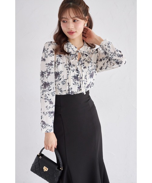 ボウタイタック入り花柄ブラウス（シャツ/ブラウス）｜tocco closet