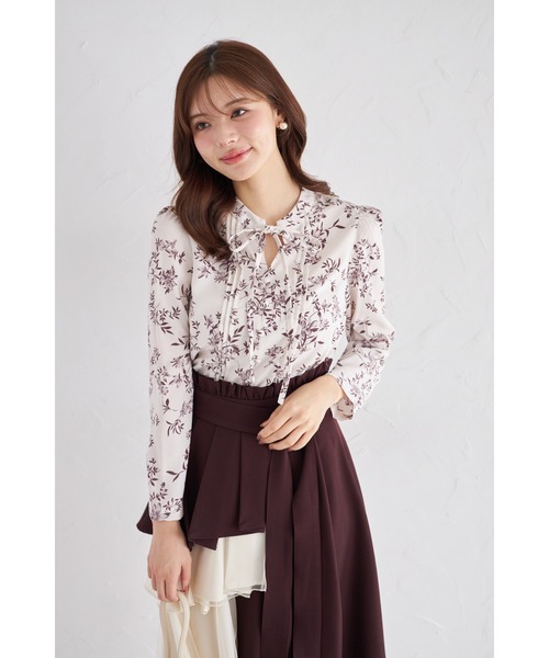 the row 花柄リボン付き長袖ブラウス the row 花柄リボン長袖ブラウス THE ROW グレー 長袖シルクリボン付き