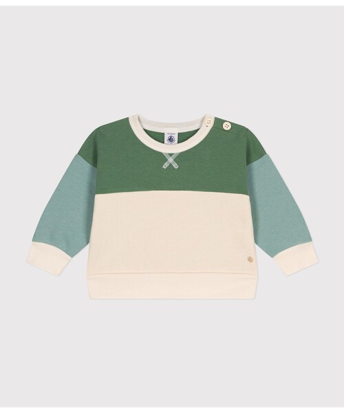 【セール】スウェットカラーブロック長袖プルオーバー（スウェット）｜PETIT BATEAU（プチバトー）