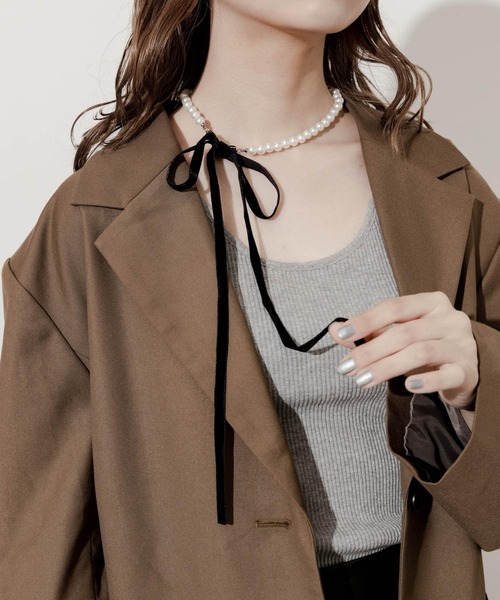 SMELLY（スメリー）の「ベロアリボンパールネックレス（ネックレス・レディース・ブラック・-）」の5枚目の写真