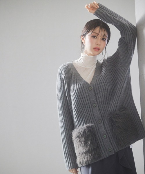 poodle fur Pearl knit cardigan（2color） | épine
