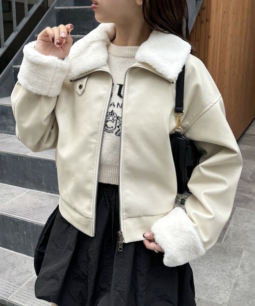 ２サイズ展開/新色追加】ファー衿取り外しレザーブルゾン Chico（チコ）の「【2サイズ展開/新色追加】ファー襟取り外しレザー