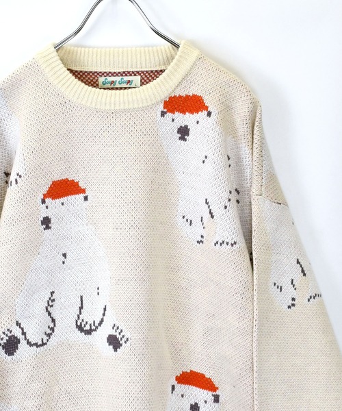 おしゃれスタ(オシャレスタ)の「【Soupy Soupy】BIG Jacquard knit オーバーサイズ メンズ レディース(ニット/セーター・メンズ・ブルー/ホワイト系その他/ホワイト系その他2/グリーン/チャコールグレー/オフホワイト/ブラック/ホワイト系その他3・M/L)」の2枚目の写真