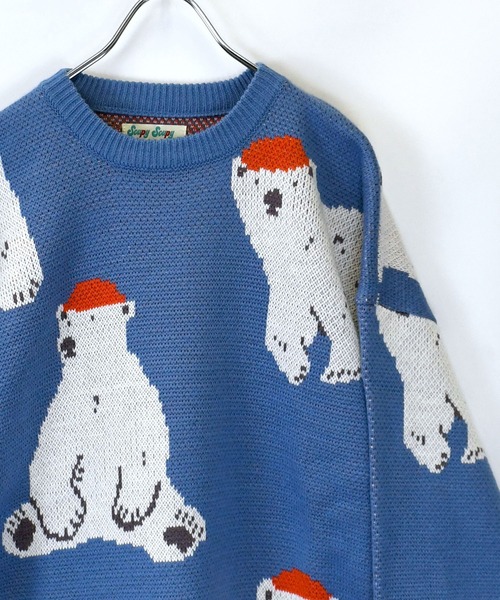 おしゃれスタ(オシャレスタ)の「【Soupy Soupy】BIG Jacquard knit オーバーサイズ メンズ レディース(ニット/セーター・メンズ・ブルー/ホワイト系その他/ホワイト系その他2/グリーン/チャコールグレー/オフホワイト/ブラック/ホワイト系その他3・M/L)」の8枚目の写真
