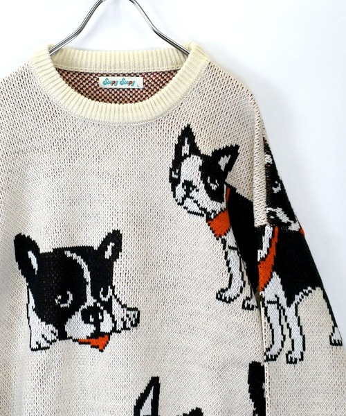 おしゃれスタ(オシャレスタ)の「【Soupy Soupy】BIG Jacquard knit オーバーサイズ メンズ レディース(ニット/セーター・メンズ・ブルー/ホワイト系その他/ホワイト系その他2/グリーン/チャコールグレー/オフホワイト/ブラック/ホワイト系その他3・M/L)」の4枚目の写真