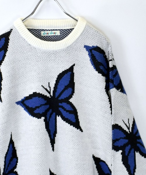 おしゃれスタ(オシャレスタ)の「【Soupy Soupy】BIG Jacquard knit オーバーサイズ メンズ レディース(ニット/セーター・メンズ・ブルー/ホワイト系その他/ホワイト系その他2/グリーン/チャコールグレー/オフホワイト/ブラック/ホワイト系その他3・M/L)」の5枚目の写真