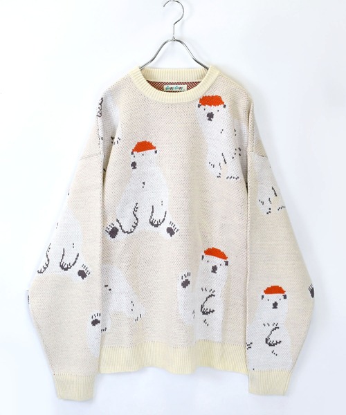 おしゃれスタ(オシャレスタ)の「【Soupy Soupy】BIG Jacquard knit オーバーサイズ メンズ レディース(ニット/セーター・メンズ・ブルー/ホワイト系その他/ホワイト系その他2/グリーン/チャコールグレー/オフホワイト/ブラック/ホワイト系その他3・M/L)」の9枚目の写真