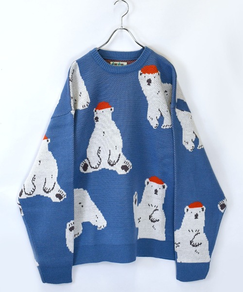 おしゃれスタ(オシャレスタ)の「【Soupy Soupy】BIG Jacquard knit オーバーサイズ メンズ レディース(ニット/セーター・メンズ・ブルー/ホワイト系その他/ホワイト系その他2/グリーン/チャコールグレー/オフホワイト/ブラック/ホワイト系その他3・M/L)」の11枚目の写真