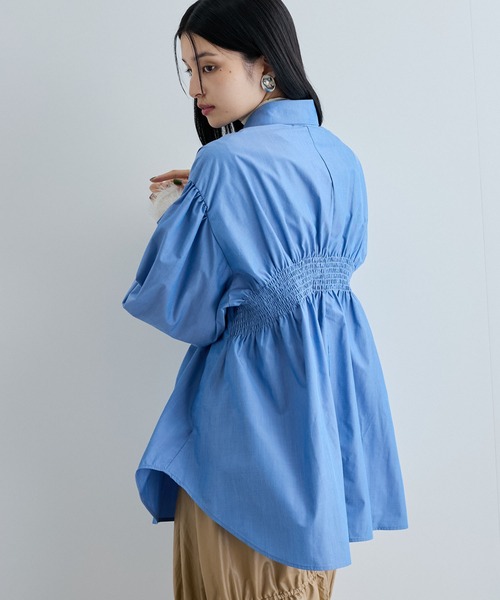 ブラウス シャツ リボン付きバックシャーリングシャツ レディース VIS ブラウス シャツ リボン付きバックシャーリングシャツ