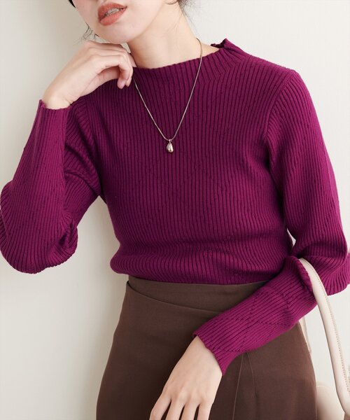 natural couture(ナチュラルクチュール)の「ダイヤ柄プチハイリブニット(ニット/セーター・レディース・ブラック/オフホワイト/オレンジ/パープル・FREE)」の3枚目の写真