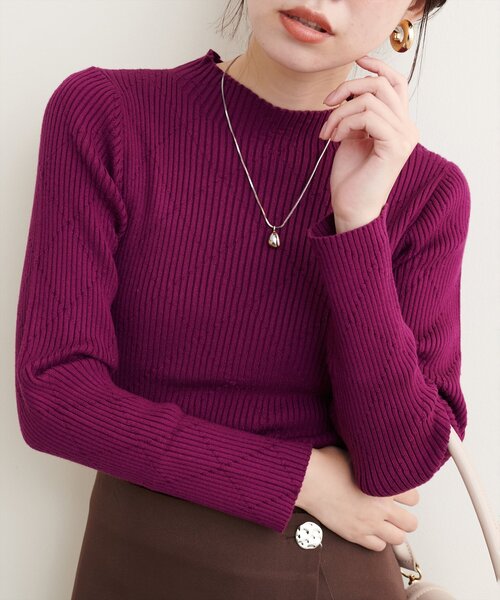 natural couture(ナチュラルクチュール)の「ダイヤ柄プチハイリブニット(ニット/セーター・レディース・ブラック/オフホワイト/オレンジ/パープル・FREE)」の17枚目の写真