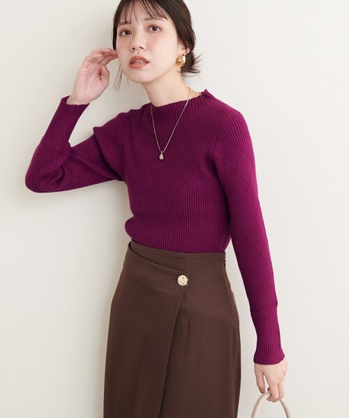 natural couture(ナチュラルクチュール)の「ダイヤ柄プチハイリブニット(ニット/セーター・レディース・ブラック/オフホワイト/オレンジ/パープル・FREE)」の18枚目の写真