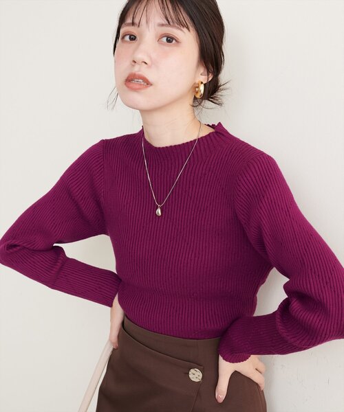 natural couture(ナチュラルクチュール)の「ダイヤ柄プチハイリブニット(ニット/セーター・レディース・ブラック/オフホワイト/オレンジ/パープル・FREE)」の19枚目の写真