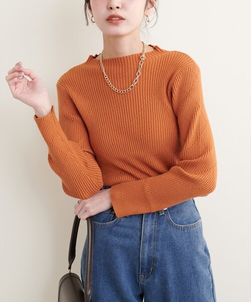 natural couture(ナチュラルクチュール)の「ダイヤ柄プチハイリブニット(ニット/セーター・レディース・ブラック/オフホワイト/オレンジ/パープル・FREE)」の12枚目の写真
