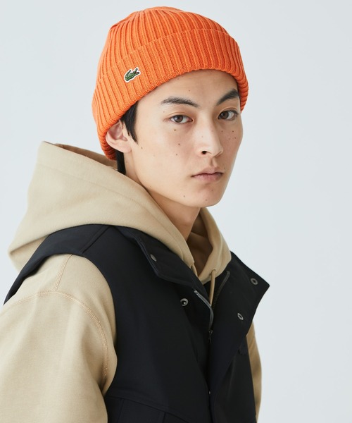 LACOSTE(ラコステ)の「ウールリブニットキャップ(ニットキャップ/ビーニー・メンズ・ベージュ/オレンジ/ダークネイビー/ブラック/ライトブルー/グレー・58cm)」の6枚目の写真