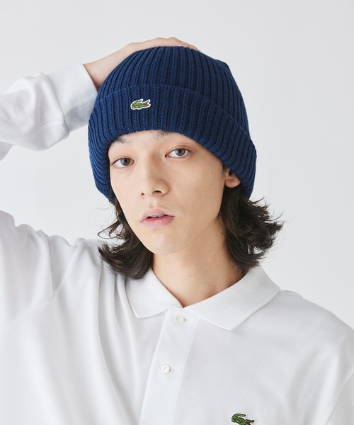 LACOSTE(ラコステ)の「ウールリブニットキャップ(ニットキャップ/ビーニー・メンズ・ベージュ/オレンジ/ダークネイビー/ブラック/ライトブルー/グレー・58cm)」の5枚目の写真